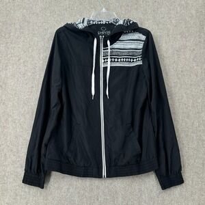 Empyre Windbreaker Jacket Size L Black Full‎ Zip Hooded Pockets Outdoor